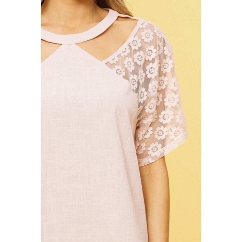 LAST! Blush Textured Lace & Raglan Sleeve Top - Picture 3 of 3